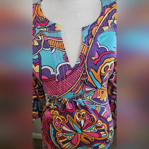LILLY PULITZER Silk Optical Confusion Mod 70's Butterfly Dress In Size Small. - Picture 4 of 10